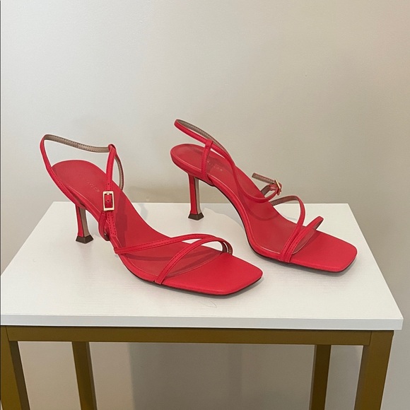 Ann Taylor Shoes - Ann Taylor Women’s Hibiscus Red Leather Strappy Heeled Sandal-Missy Size 8.5